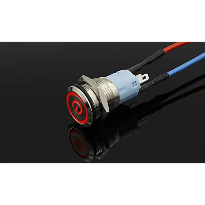 16mm Push Button Metal 12V, Power on Symbol Momentary Switch (Red)