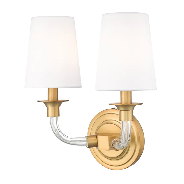 2 light wall sconce in rubbed brass finish