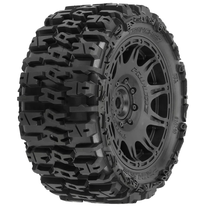 5.7 Trencher Premounted Tires with Black Raid 8×48 Removable 24mm Hex Wheels for 1/6 Kraton 8S or X-Maxx (2) (PRO1024010)