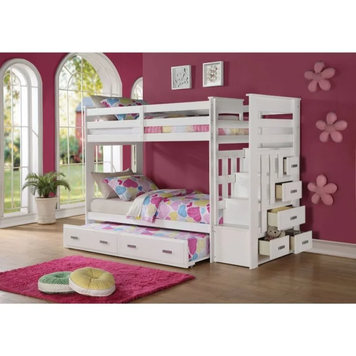 ACME Allentown Twin/Twin Bunk Bed w/Storage Ladder & Trundle in White 37370 EST SHIP TIME APPX 4 WEEKS