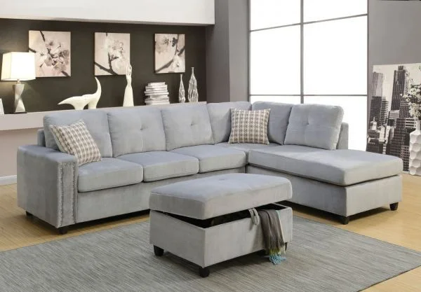 ACME Belville Sectional Sofa in Gray Velvet 52710 EST SHIP TIME APPX 4 WEEKS
