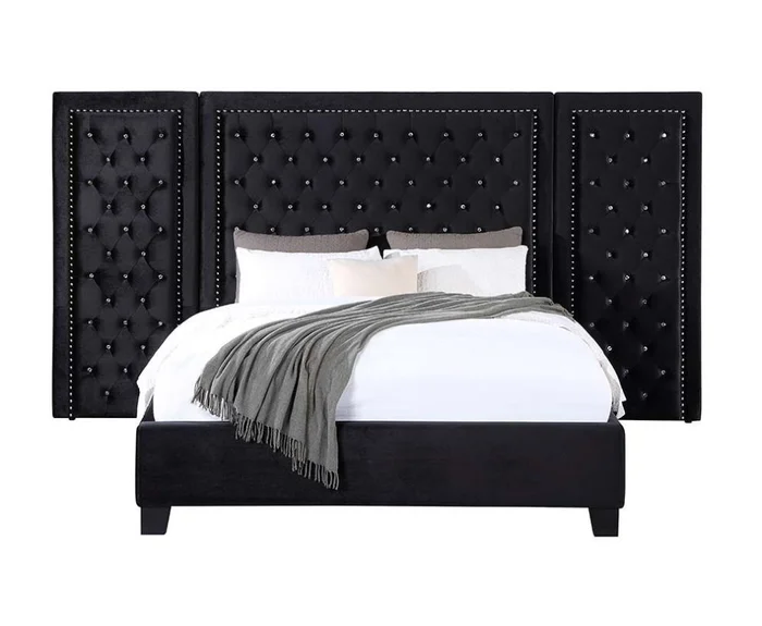 ACME Damazy Queen Bed in Black Velvet BD00975Q EST SHIP TIME APPX 4 WEEKS