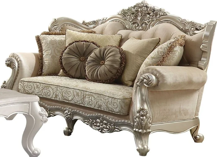 Acme Furniture Bently Loveseat with 5 Pillows in Champagne 50661 EST SHIP TIME APPX 4 WEEKS
