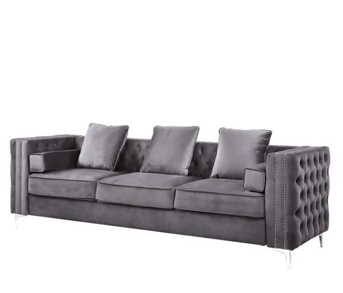 Acme Furniture Bovasis Sofa with 5 Pillows in Gray Velvet LV00368 EST SHIP TIME APPX 4 WEEKS