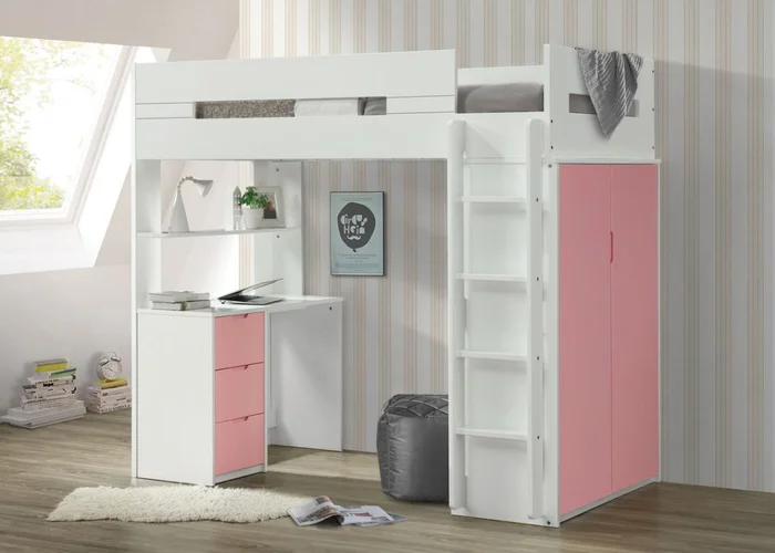 Acme Furniture Nerice Twin Loft Bed in White and Pink 38040 EST SHIP TIME APPX 4 WEEKS