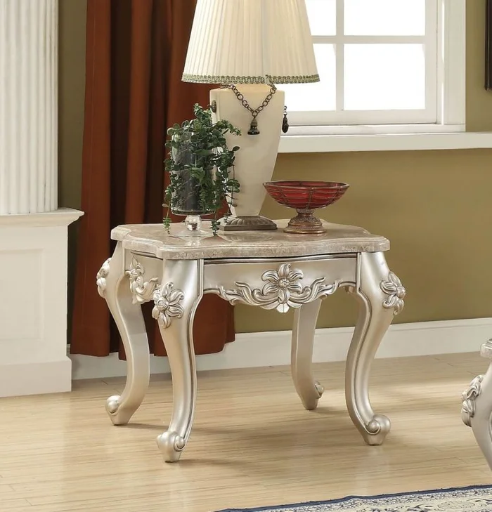 Acme Furniture Ranita End Table with Marble Top in Champagne 81042 EST SHIP TIME APPX 4 WEEKS