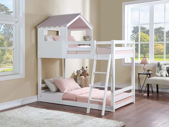 Acme Furniture Solenne Twin/Twin Bunk Bed in White/Pink BD00705 EST SHIP TIME APPX 4 WEEKS