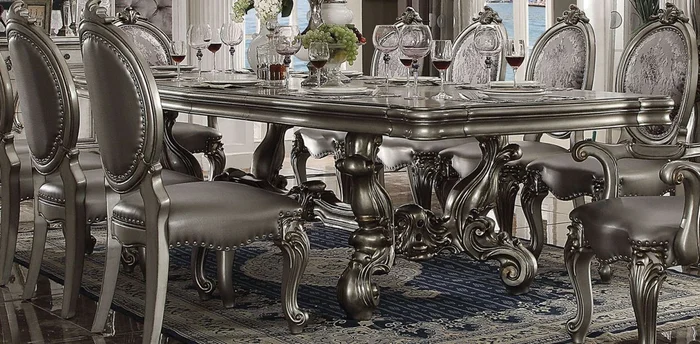 Acme Furniture Versailles 136″ Rectangular Dining Table in Antique Platinum 66830 EST SHIP TIME APPX 4 WEEKS