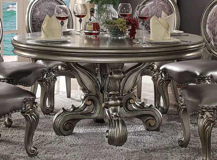 Acme Furniture Versailles Round Pedestal Dining Table in Antique Platinum 66840 EST SHIP TIME APPX 4 WEEKS