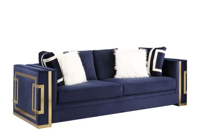 Acme Furniture Virrux Sofa in Blue Velvet & Gold LV00293 EST SHIP TIME APPX 4 WEEKS