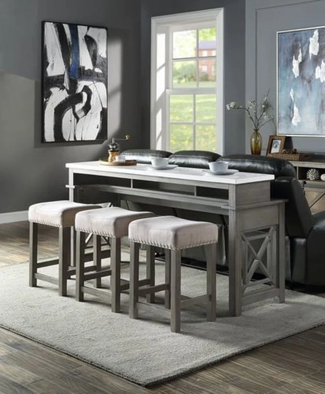 Acme Furniture Wandella 4Pc Pack Counter Height Set with USB in Weathered Gray DN00088 EST SHIP TIME APPX 4 WEEKS