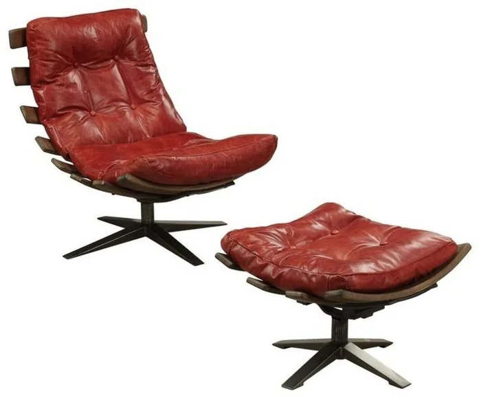 Acme Gandy Chair & Ottoman in Antique Red 59531 EST SHIP TIME APPX 4 WEEKS