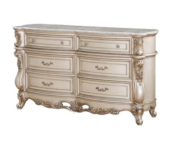 Acme Gorsedd Dresser with Marble Top in Antique White 27445 EST SHIP TIME APPX 4 WEEKS
