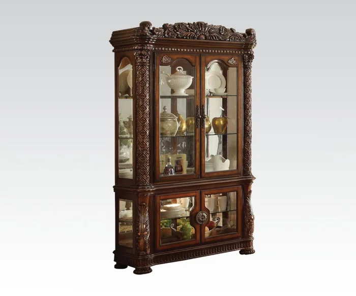 Acme Vendome Curio Cabinet with Mirror Back in Cherry 62023 EST SHIP TIME APPX 4 WEEKS