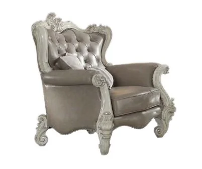Acme Versailles Chair w/ 2 Pillows in Vintage Gray PU & Bone White 52127A EST SHIP TIME APPX 4 WEEKS
