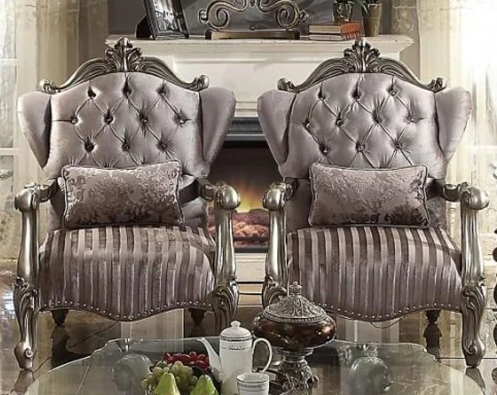 Acme Versailles Chair with 1 Pillow in Velvet & Antique Platinum 56847 EST SHIP TIME APPX 4 WEEKS