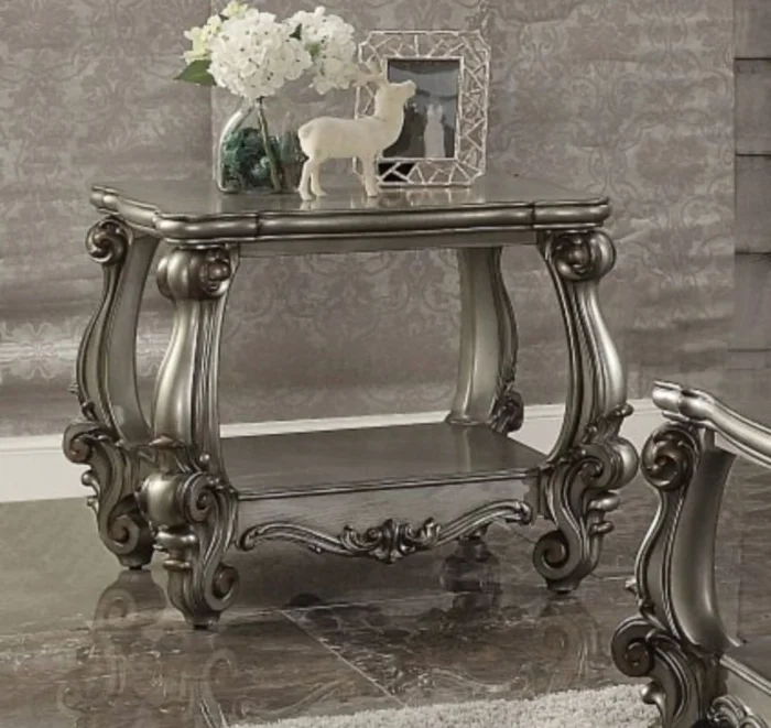 Acme Versailles End Table in Antique Platinum 86822 EST SHIP TIME APPX 4 WEEKS