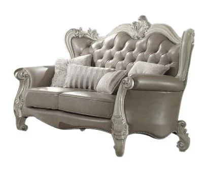 Acme Versailles Loveseat w/ 4 Pillows in Vintage Gray PU & Bone White 52126A EST SHIP TIME APPX 4 WEEKS