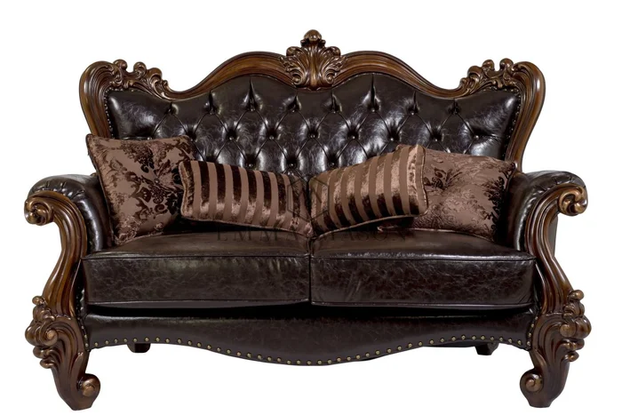 Acme Versailles Loveseat w/ 5 Pillows in D.Brown PU & Cherry Oak 52121A EST SHIP TIME APPX 4 WEEKS