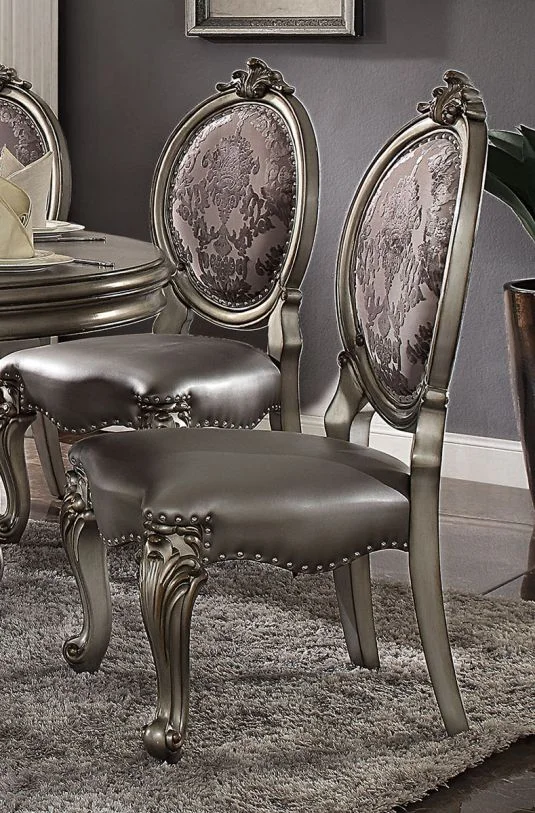 Acme Versailles Side Chair in Silver and Antique Platinum (Set of 2) 66822 EST SHIP TIME APPX 4 WEEKS