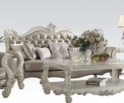 Acme Versailles Sofa w/ 7 Pillows in Vintage Gray PU & Bone White 52125A EST SHIP TIME APPX 4 WEEKS
