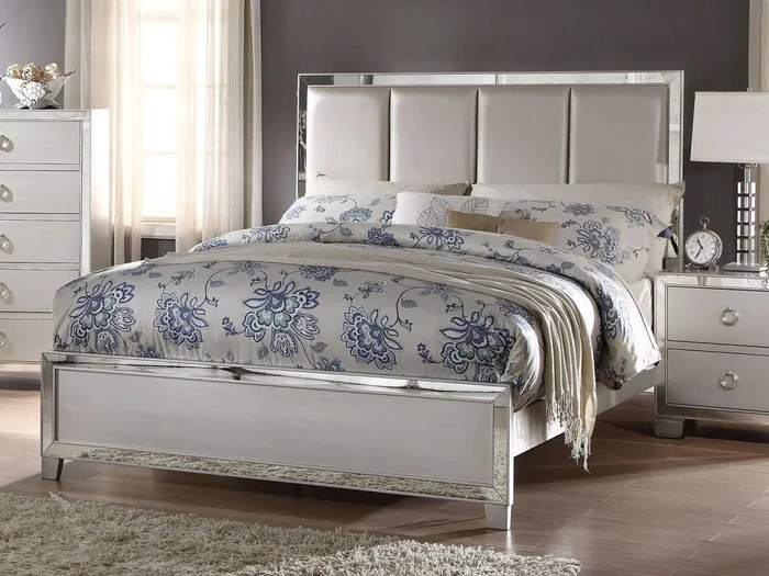 Acme Voeville II King PU Panel Bed in Platinum 24827EK EST SHIP TIME APPX 4 WEEKS