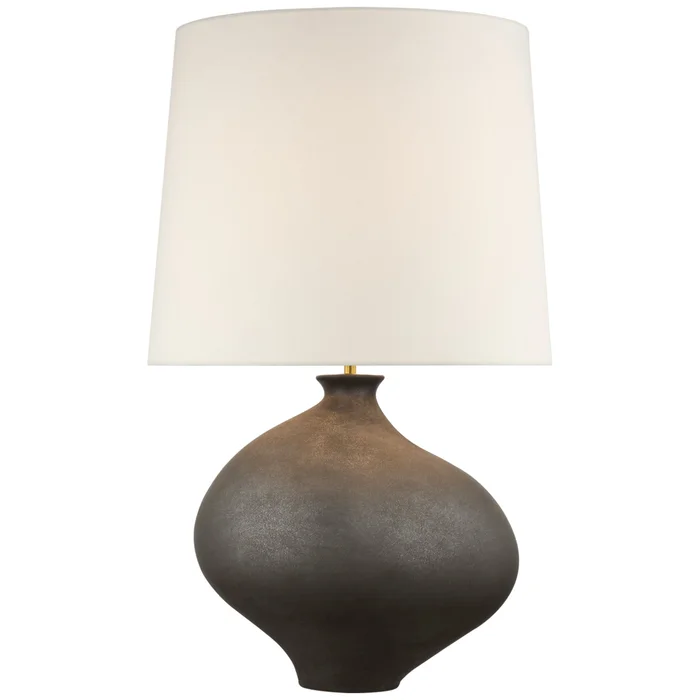 AERIN Celia Large Left Table Lamp in Stained Black Metallic with Linen Shade W16.5″ x H28.75″