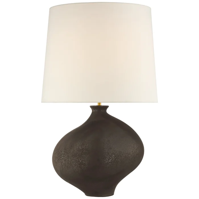 AERIN Celia Large Right Table Lamp in Stained Black Metallic with Linen Shade W16.5″ x H28.75″