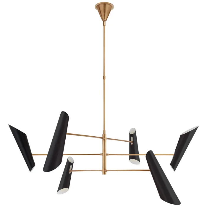 AERIN Franca Large Pivoting Chandelier in Hand-Rubbed Antique Brass with Black Shades Ceiling Light W68″