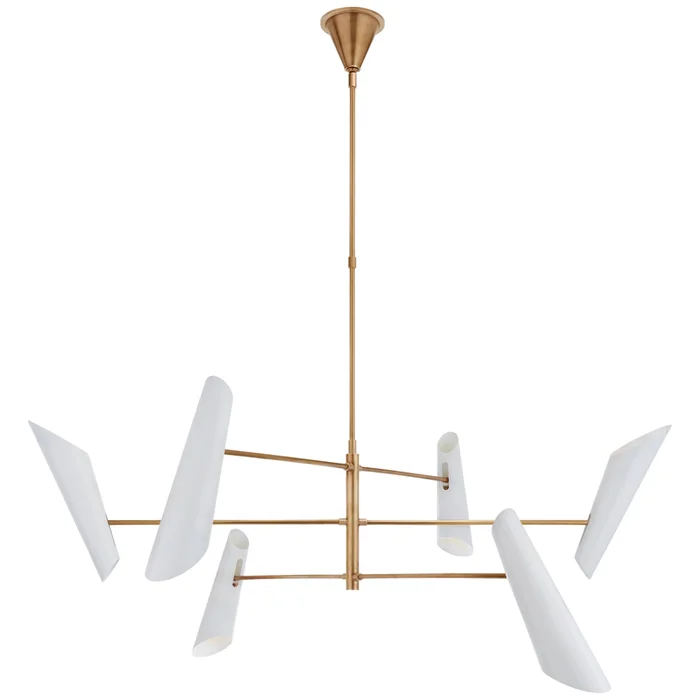 AERIN Franca Large Pivoting Chandelier in Hand-Rubbed Antique Brass with White Shades Ceiling Light W68″