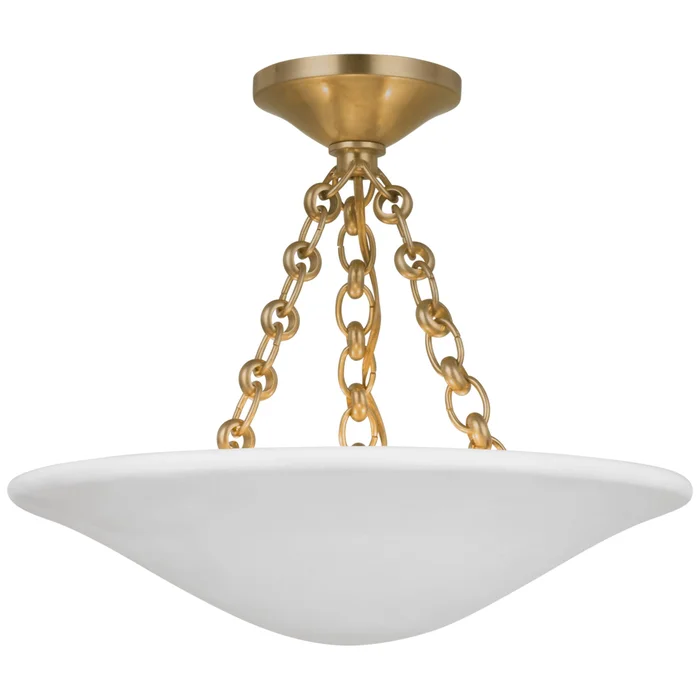 AERIN Mollino 16″ Semi Flush Mount in Hand-Rubbed Antique Brass with Plaster White Shade Ceiling Light W16″ x H13″