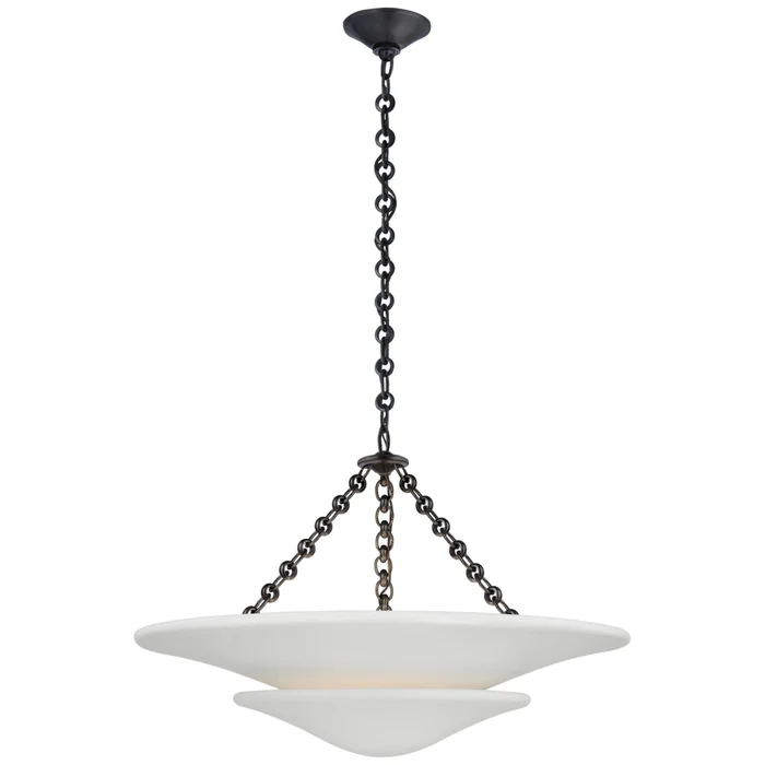 AERIN Mollino Medium Tiered Chandelier in Bronze with Plaster White Shade Ceiling Light W25″ x H16.75″