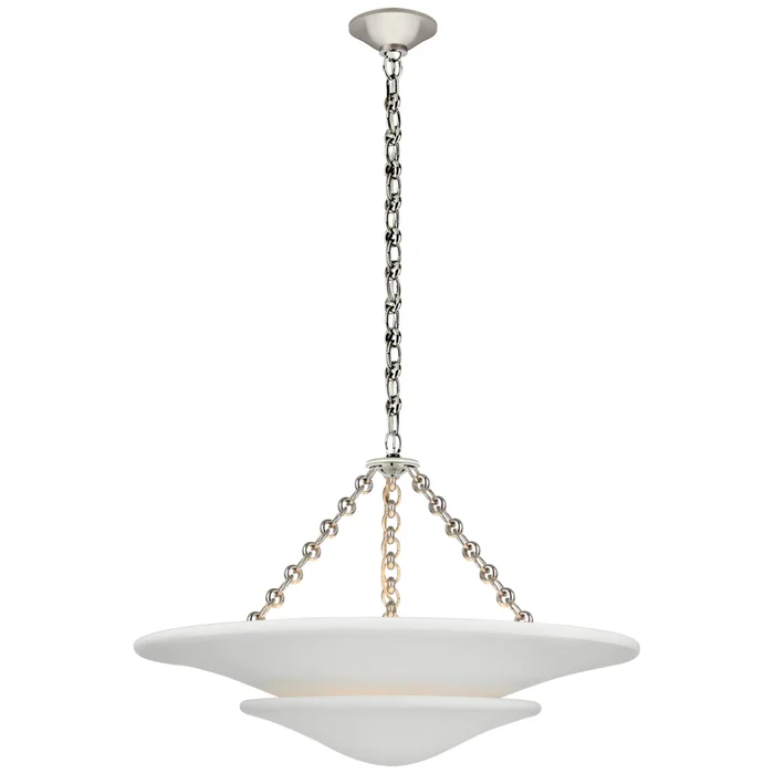 AERIN Mollino Medium Tiered Chandelier in Polished Nickel with Plaster White Shade Ceiling Light W25″ x H16.75″