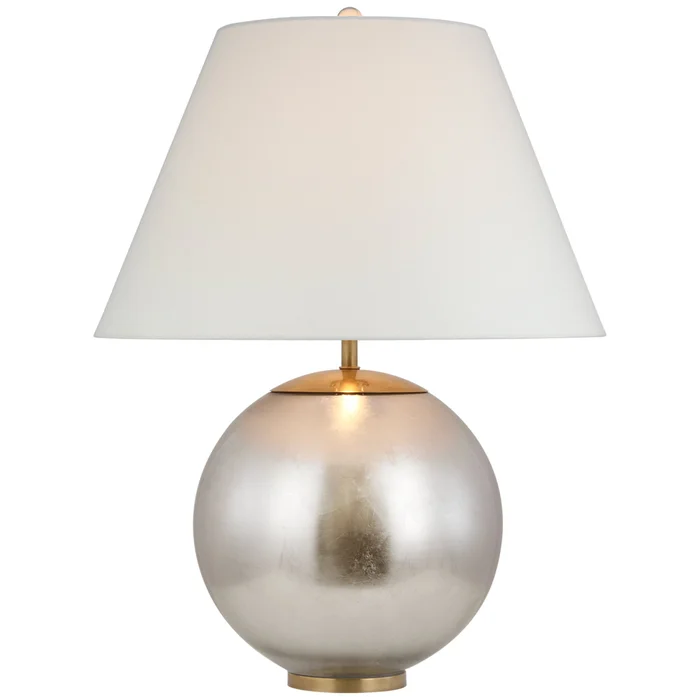AERIN Morton Large Table Lamp in Burnished Silver Leaf with Linen Shade W23″ x H30.5″