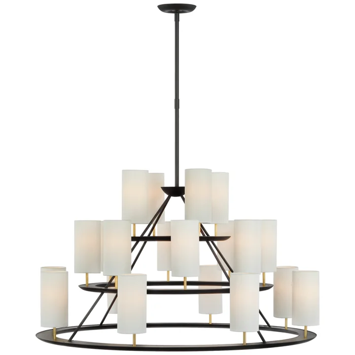 AERIN Trevi XL 3-Tier Chandelier in Matte Black and Gild with Linen Shades Ceiling Light W43.5″