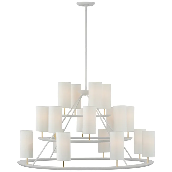 AERIN Trevi XL 3-Tier Chandelier in Matte White and Gild with Linen Shades Ceiling Light W43.5″
