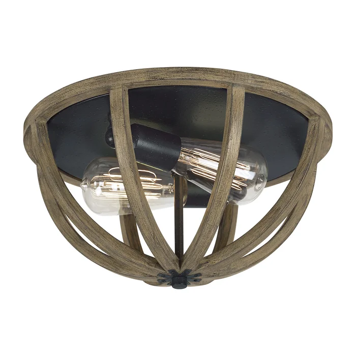 Allier Two Light Flush Mount in Weathered Oak Wood / Antique Forged Iron (454|FM400WOW/AF)