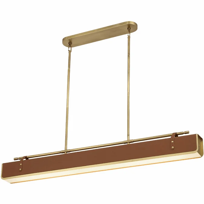 Alora PD307960VBCL Valise Modern Vintage Brass / Cognac Leather LED Kitchen Island Light Fixture