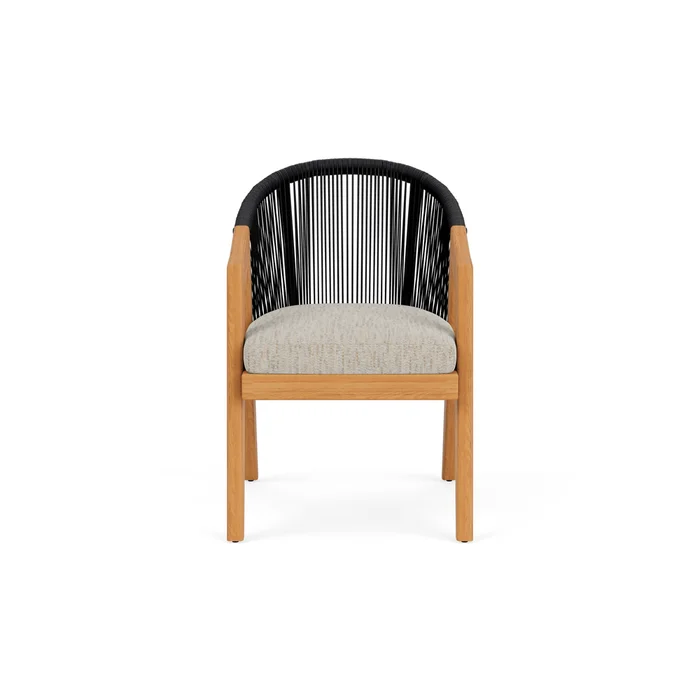 alpine dining armchair in natural teak finish with charlotte sparrow fabric grade d