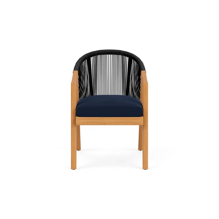 alpine dining armchair in natural teak finish with decorline navy fabric grade a