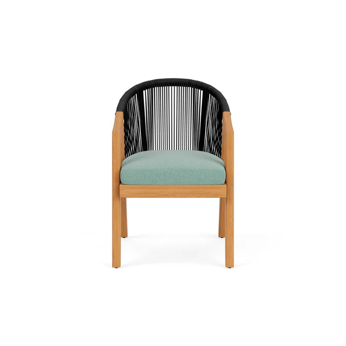 alpine dining armchair in natural teak finish with pavian pool fabric grade c