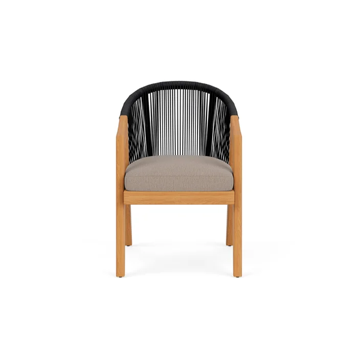 alpine dining armchair in natural teak finish with remy pebble fabric grade b