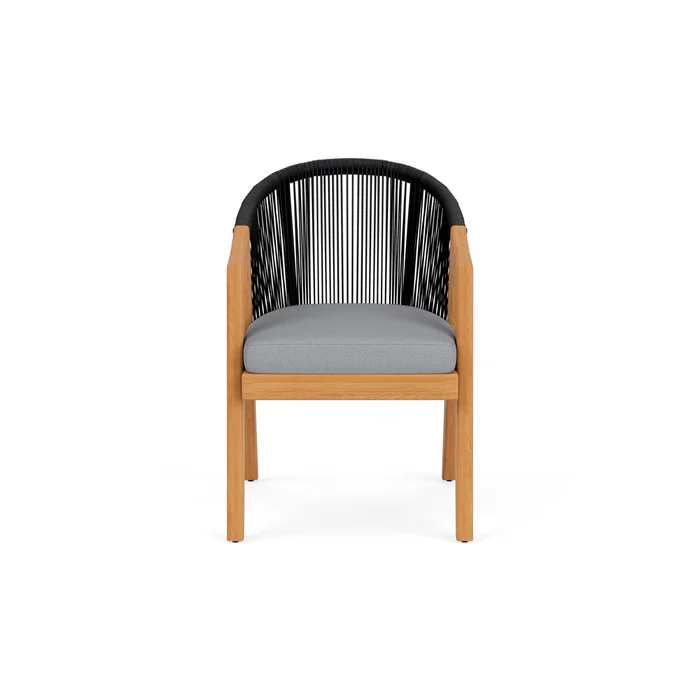 alpine dining armchair in natural teak finish with sandberg pewter fabric grade b