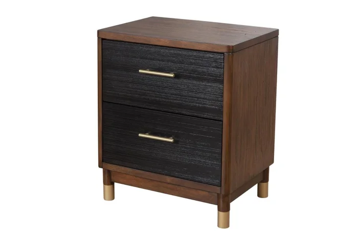 Alpine Furniture Belham 2 Drawer Nightstand in Two Tone – Dark Walnut & Black 1971-02 PROMO