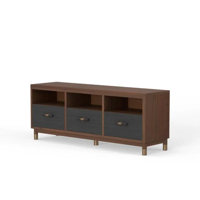 Alpine Furniture Belham 3 Drawer TV Console in Two Tone – Dark Walnut & Black 1971-10 PROMO PROMO