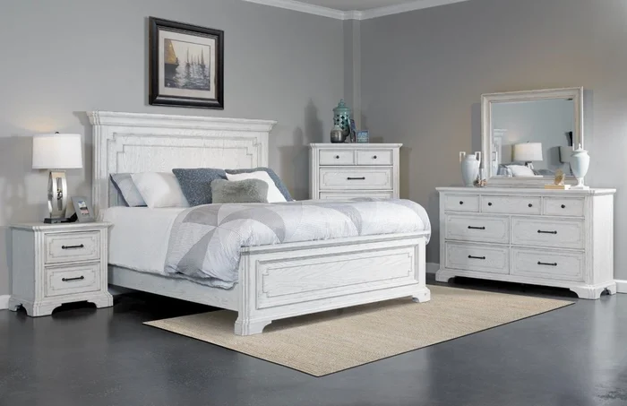 Alpine Furniture Clara 4-Piece Panel Bedroom Set in White Mist PROMO