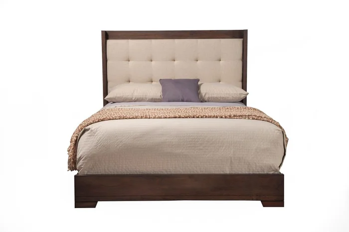 Alpine Furniture Savannah Tufted Upholstered Queen Bed in Pecan 1100-01Q PROMO