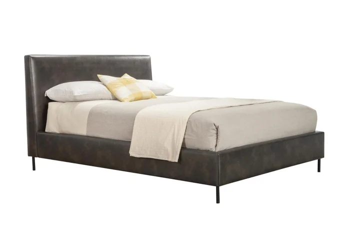 Alpine Furniture Sophia Queen Faux Leather Platform Bed in Gray 6902Q-GRY PROMO