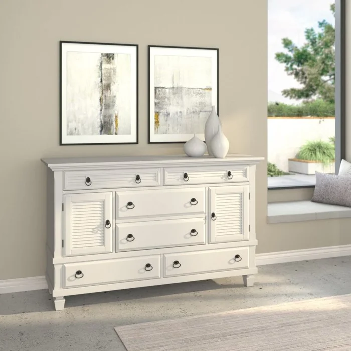 Alpine Furniture Winchester 6 Drawer Dresser w/2 Cabinets in White 1306-W-DR PROMO PROMO