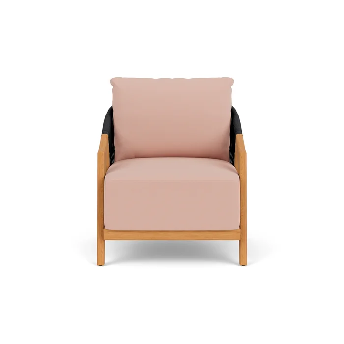 alpine lounge chair in natural teak finish with azulu clay fabric grade b